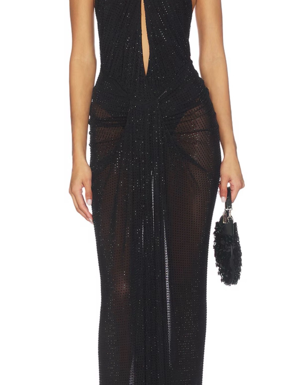 Ronny Kobo Collection Katia Black Sheer Rhinestone Maxi Dress